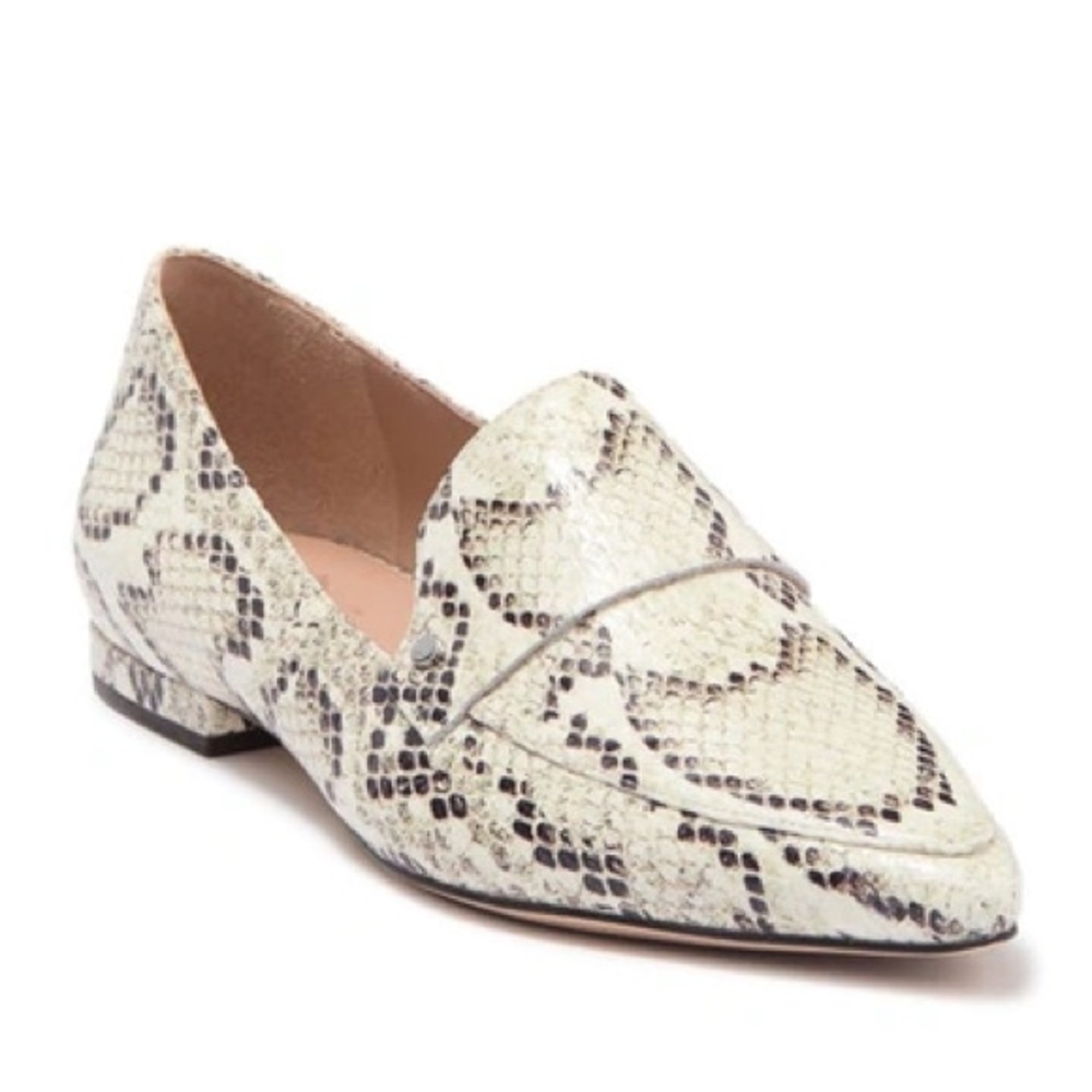 27 Edit Harlie Snake Print Leather Pointed Toe Loafer Cream Size 7.5 Edgy